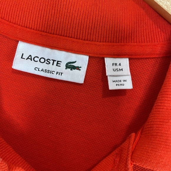 Lacoste Mens Classic Fit Polo Shirt Orange Red Embroidered Logo Short Sleeve M - Picture 6 of 11
